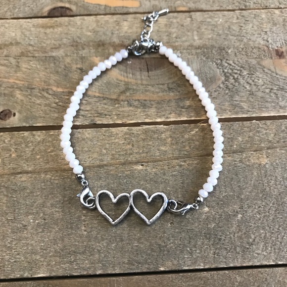 Handmade Jewelry - Handmade Light Pink & Silver Heart Bracelet